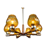 Lustre en bois et verre du milieu du siècle, années 1970
