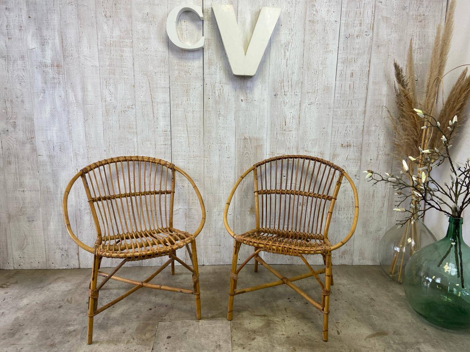 Pair of rattan armchairs