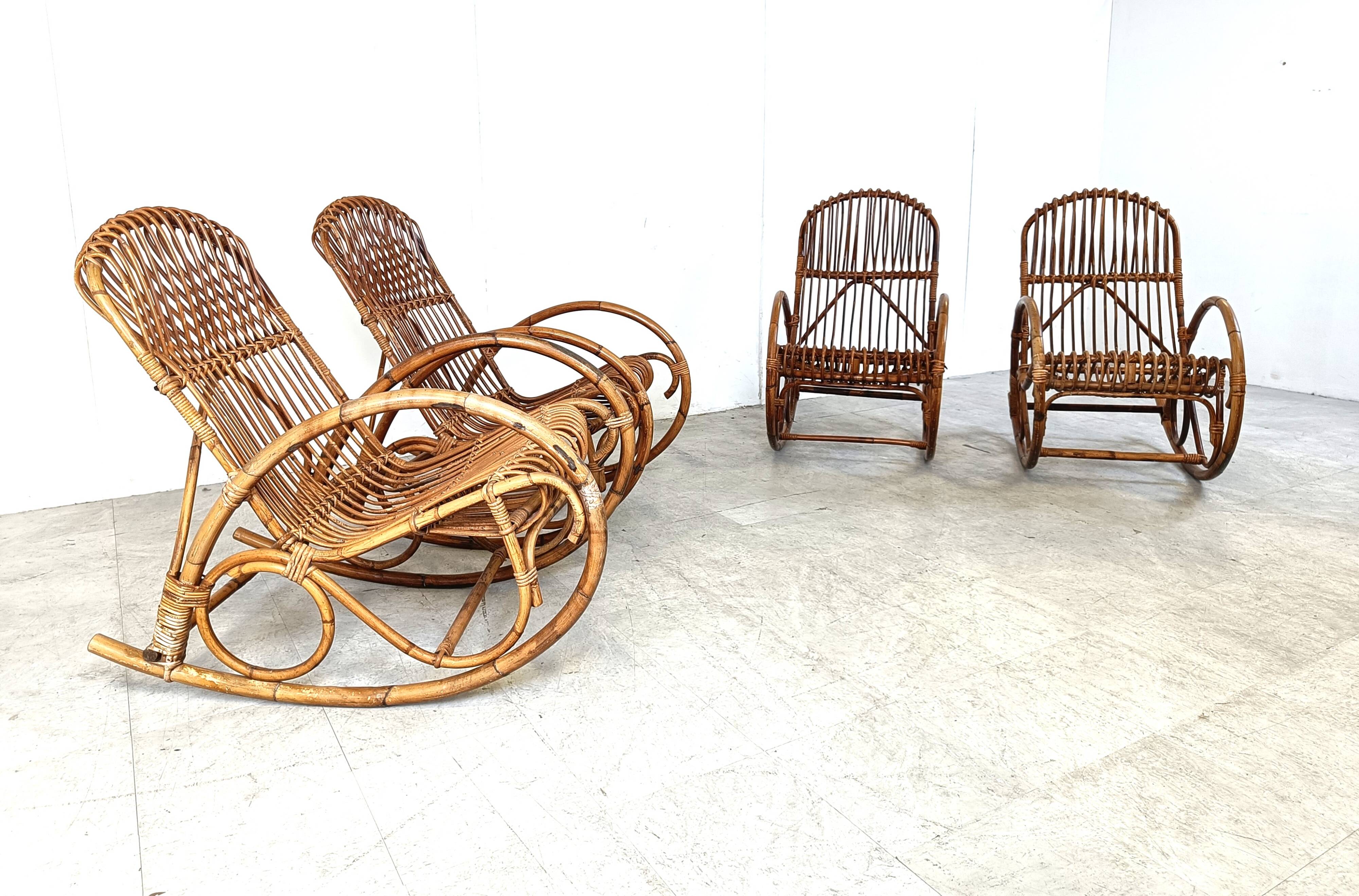 Vintage bamboo rocking chairs, 1960s, set of 4
