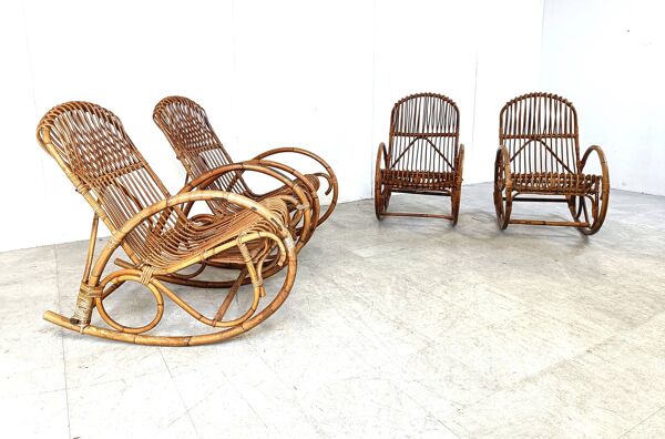 Rocking-chairs vintage en bambou, 1960, set de 4