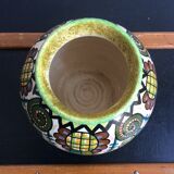 Bowl vase Paul Fouillen Quimper earthenware floral decoration, french hand painted