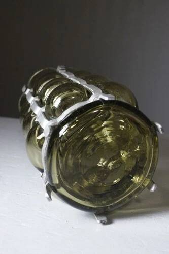 Vintage brutalist lamp with double lighting, blown glass in a cage, 20th-century design.