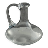 Vintage glass carafe with flattened flared belly handle H18
