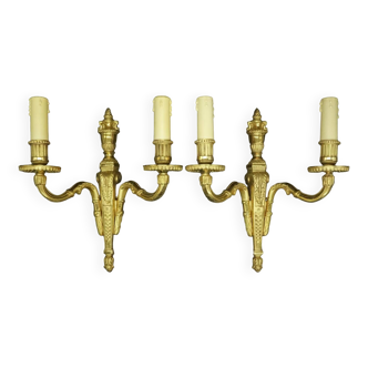 Pair of Louis XVI style torch urn sconces - bronze