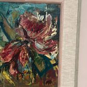 Original Swedish Oil on Panel – "Pink Flower" by Owe Wessbohn – Signed – Vintage and Framed – 69 × 51 cm (27.2" × 20.1")