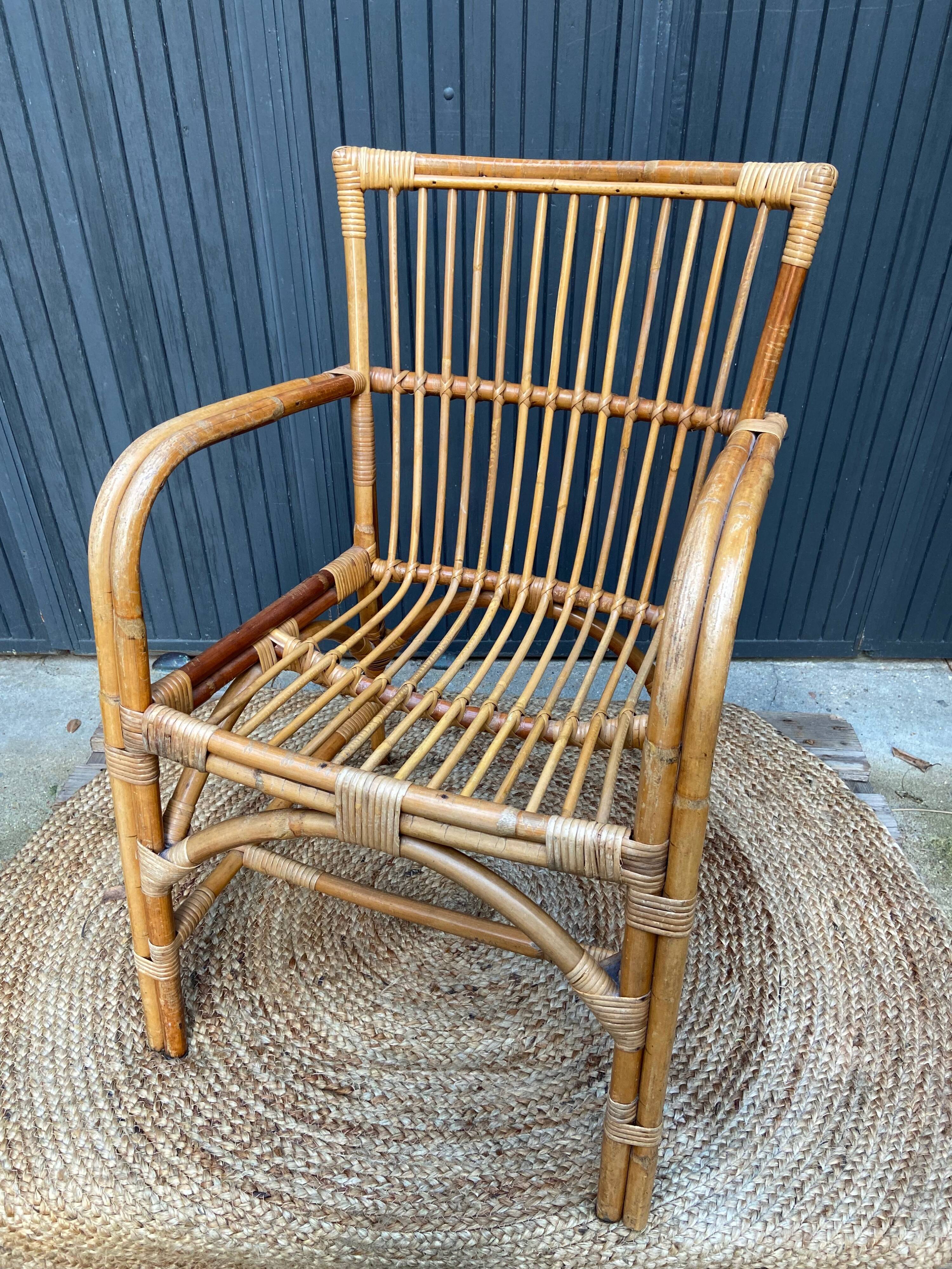 Fauteuil bambou et rotin vintage années 60