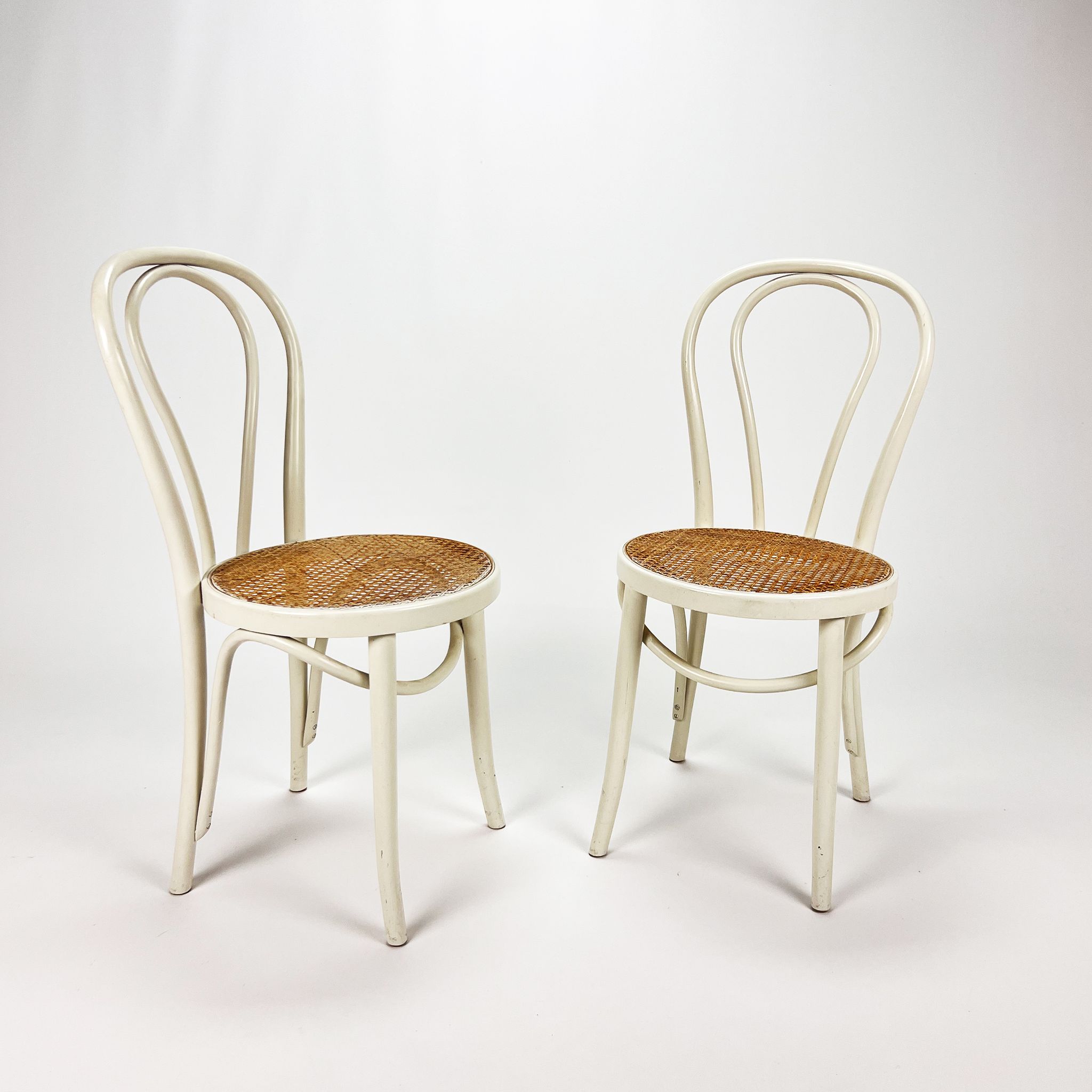 Set of 2 Mid Century Zpm Radomsko Bentwood and Cane Dining Chairs, 1960s