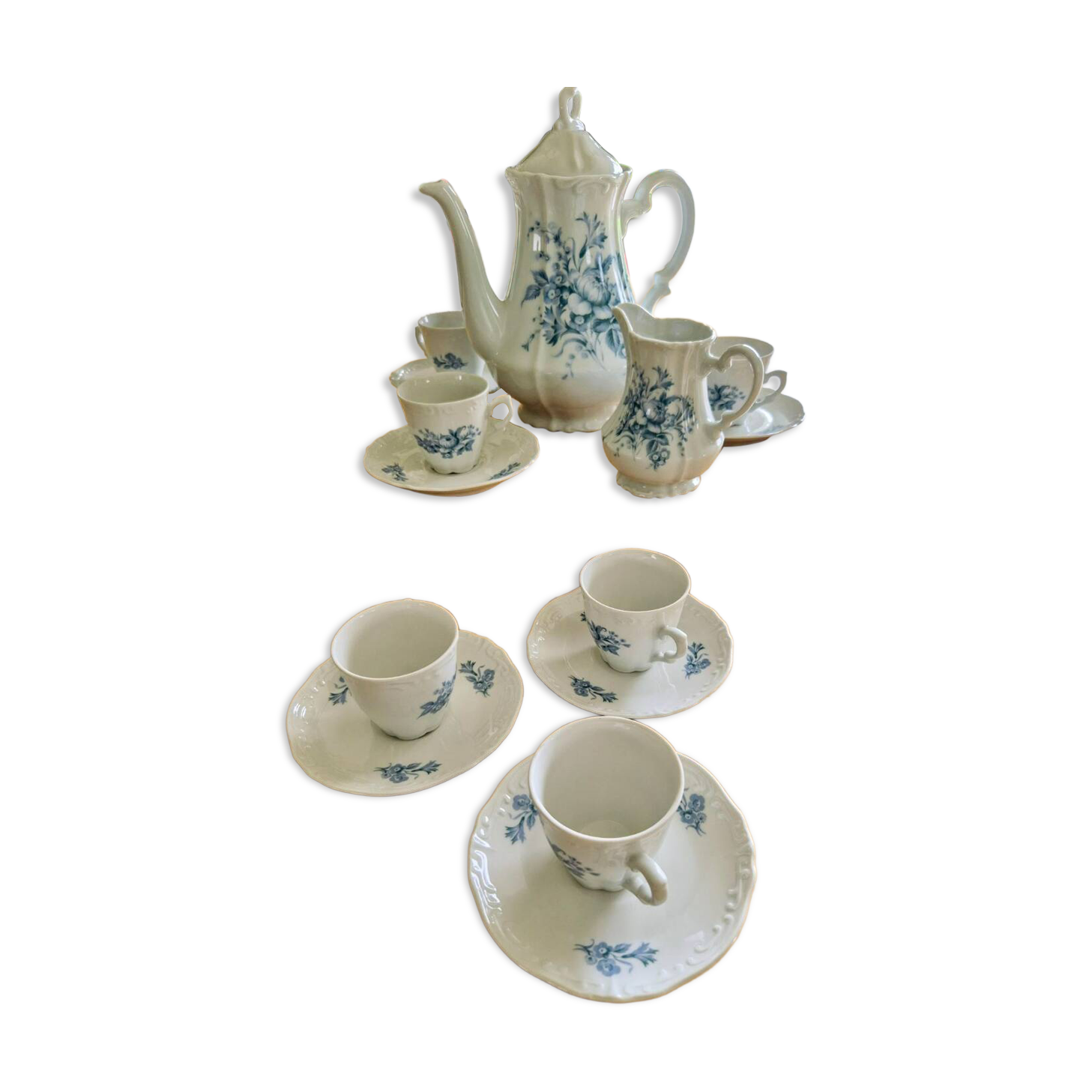 Berry porcelain tea/coffee service - S.F.P. - Blue floral decoration