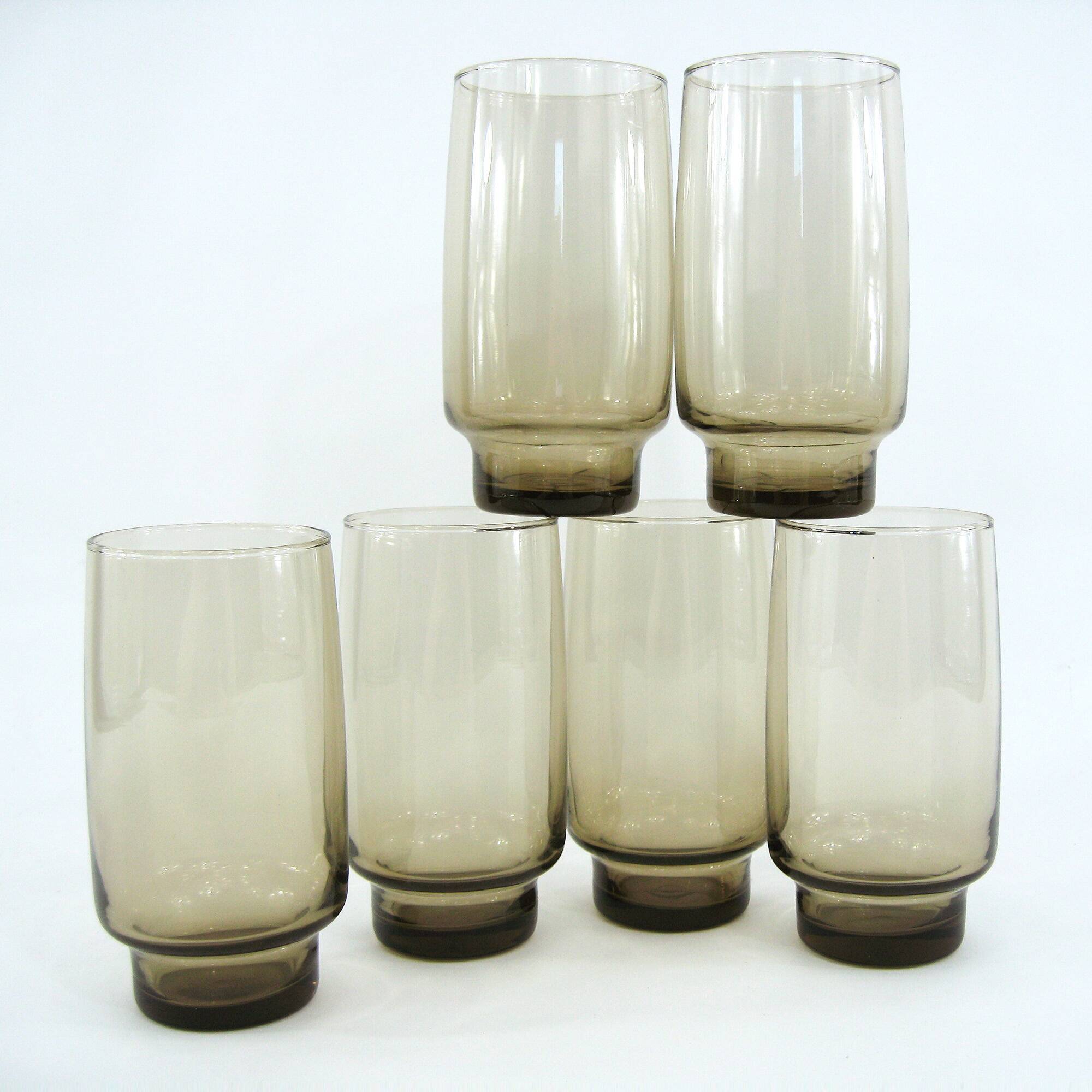 6 smoked brown glasses - Tivoli Luminarc Arcoroc France - vintage 70s