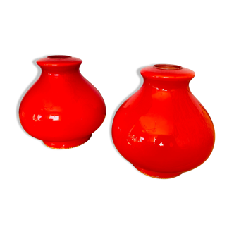 Set of two red opaline globes