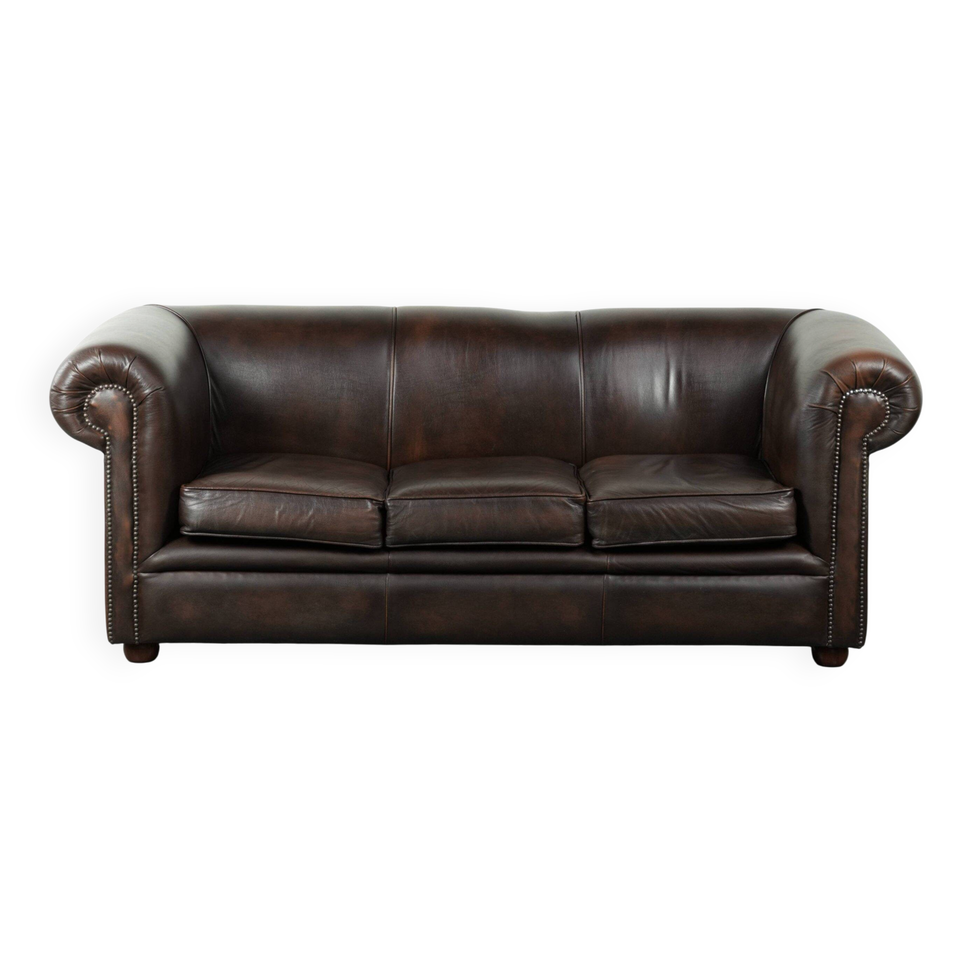 Luxury brown smooth cow leather Chesterfield sofa with an English look