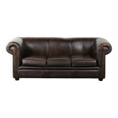Canapé Chesterfield en cuir de vache lisse marron de luxe avec un look anglais