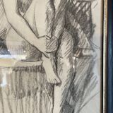 Drawing, framed, woman posing nude charcoal technique, 1930s period