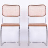 Restored Bauhaus Pair of Chairs, Robert Slezak, Chrome, Beech, Czechia, 1930s