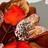 Empty Vallauris pocket in the shape of a leaf, orange and brown iced décor