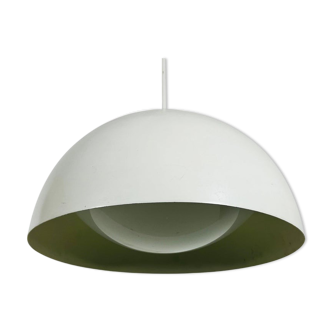 Lampe à suspension en métal blanc et verre , 1970