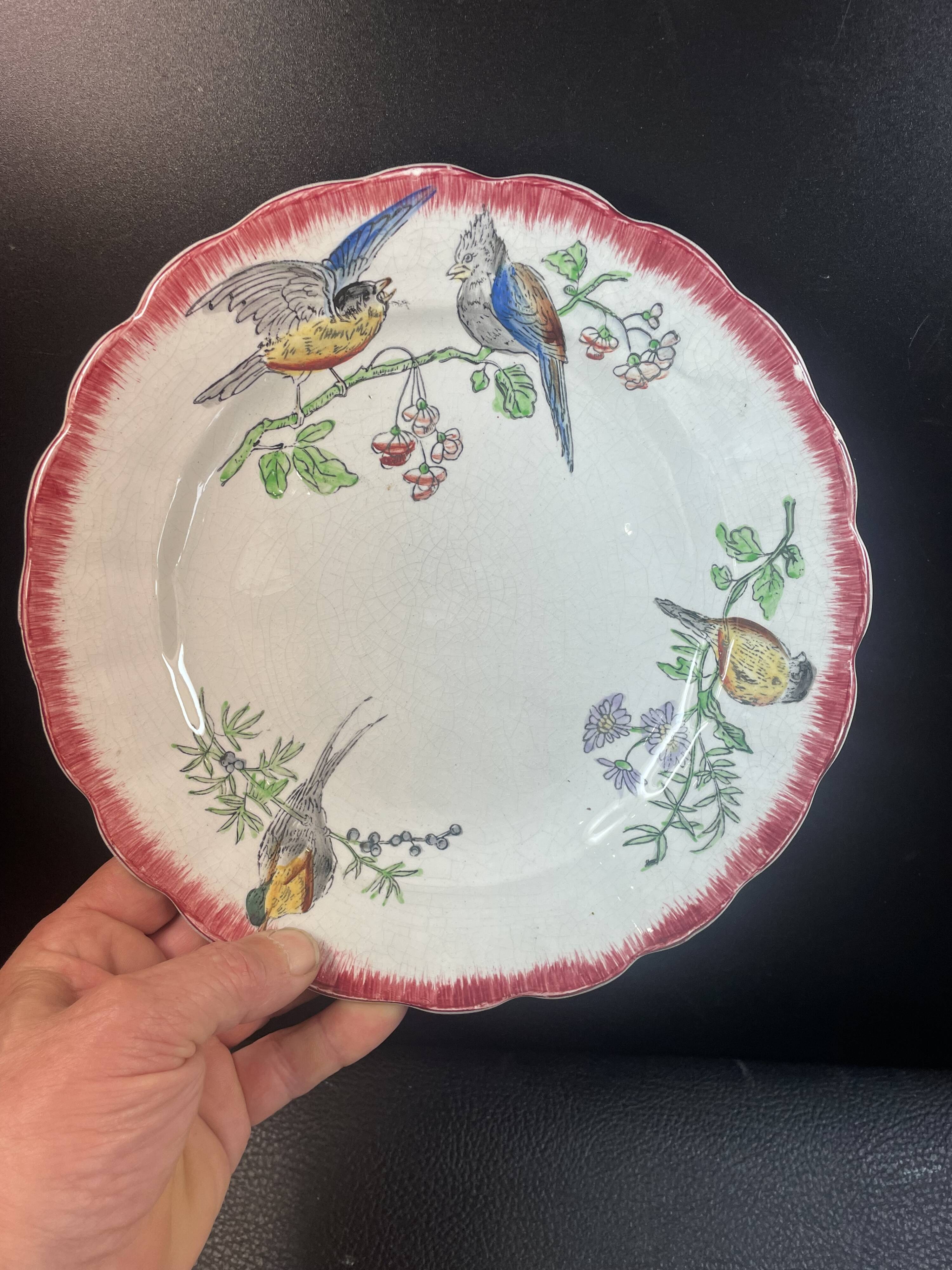 Pair of HB Cie Oiselets iron earth plates - Polychrome 24.5 cm