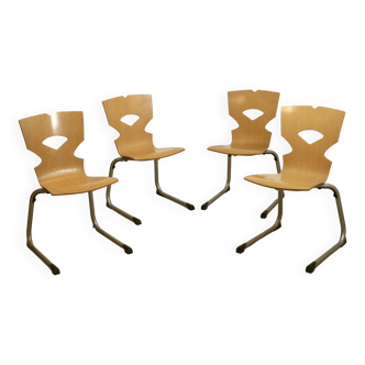 Lot de 4 chaises de réfectoire, années 1990