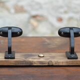 Wooden wall coat rack, vintage wall coat rack, bakelite hooks, ha