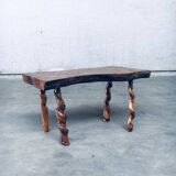 Brutalist Style Handcrafted Oak and Grape Wood Side Table, 1950s