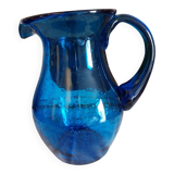 Blue carafe in bubbled blown glass similar to Biot glassware