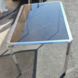 Dining room table chrome steel and smoked glass