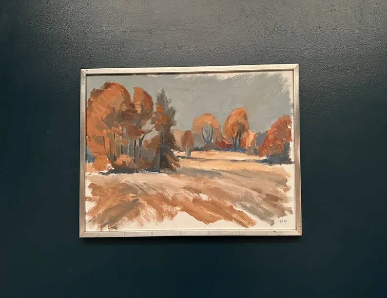 Original Swedish Oil on Canvas – “Red Autumn” by Knut Måsö (1926–2016) – Signed – Vintage & Framed – 57 × 44 cm (22.4" × 17.3")