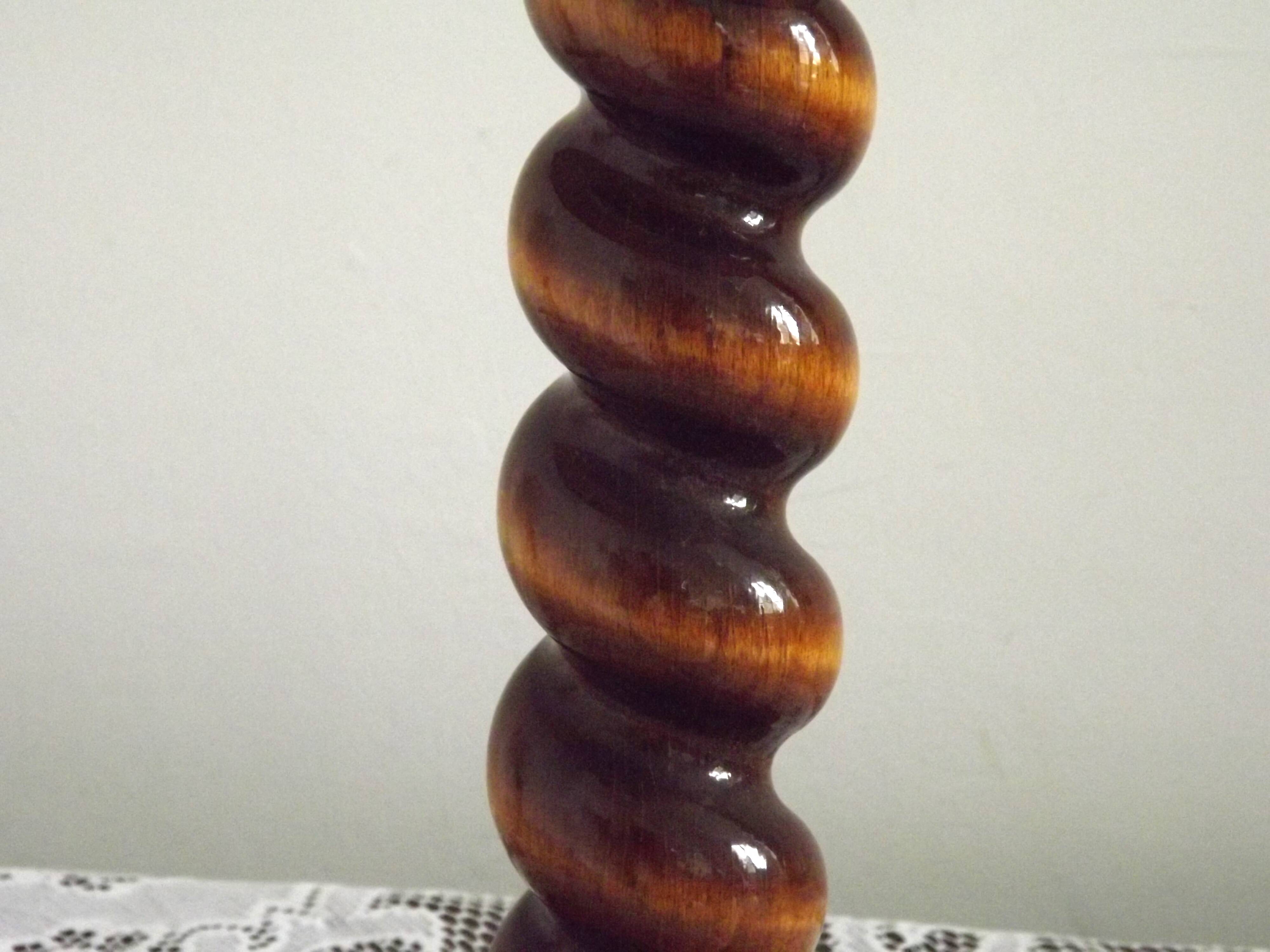 French Vintage Round Wooden Barley Twist Table Lamp With Floral Shade