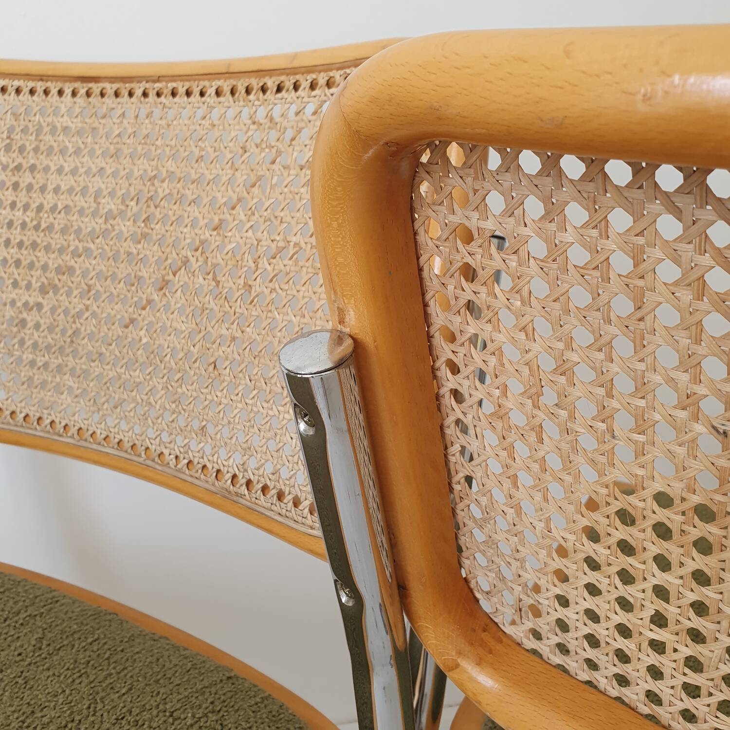 Pair of Marcel Breuer cane and fabric chairs