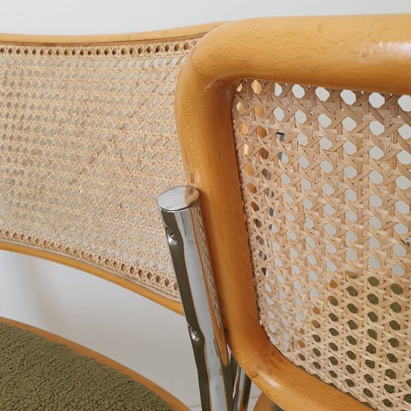Paire de chaise Marcel Breuer cannage et tissu