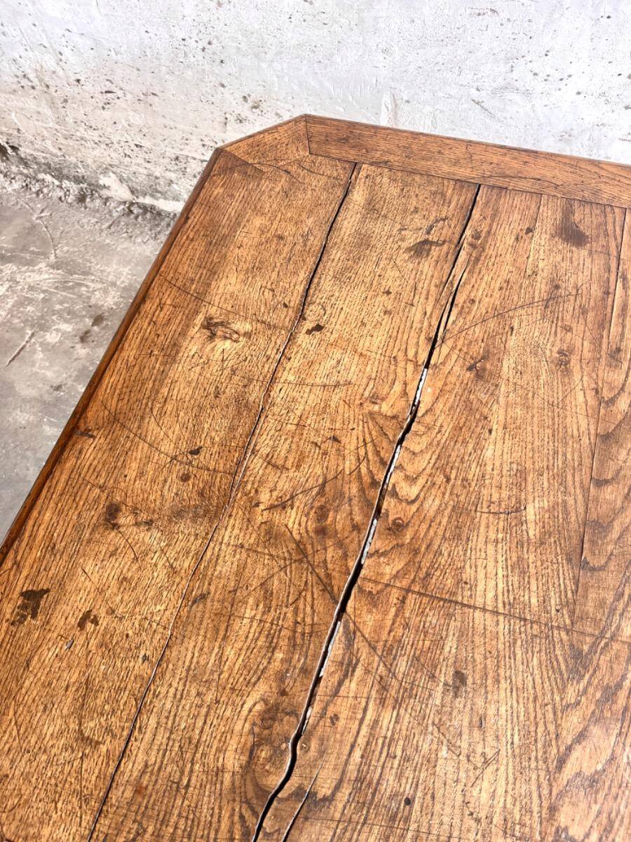 Dark brown solid wood French neo-renaissance square dining table with cross base