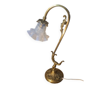 Lampe en bronze et laiton - tulipe verre