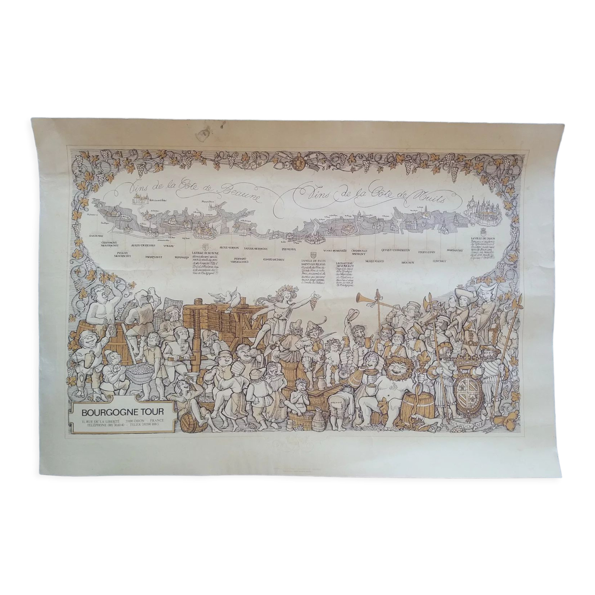 Original old wine map PJ Coulon ca 1975