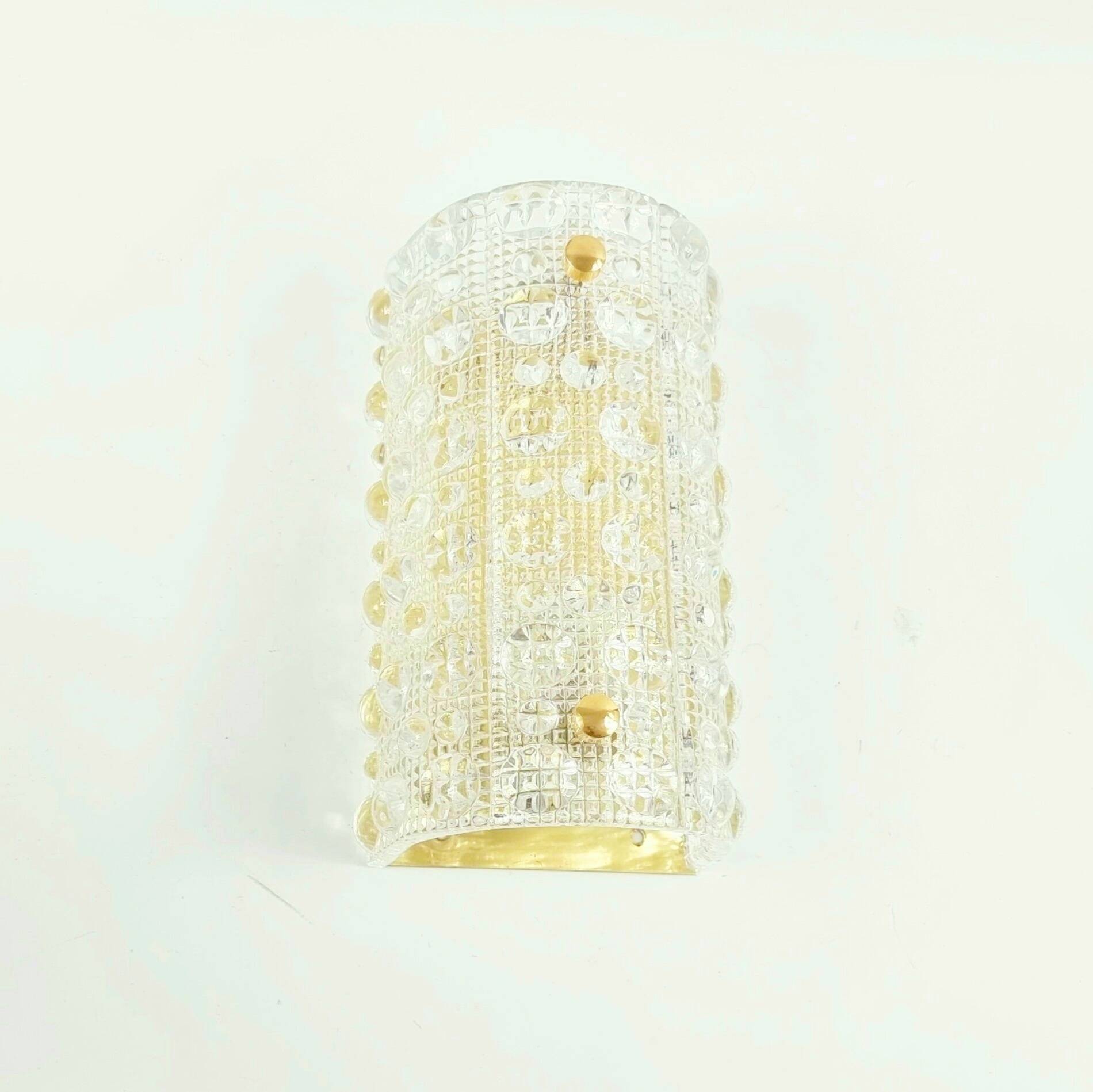 Mid Century Scandinavian Glass & Brass Wall Lamp - C.Fagerlund, 1960s
