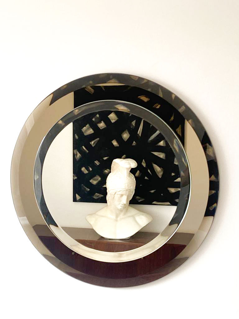 Round mirror ground crystal, Italy 70s, signed Lupi Cristal Luxor