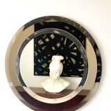 Round mirror ground crystal, Italy 70s, signed Lupi Cristal Luxor