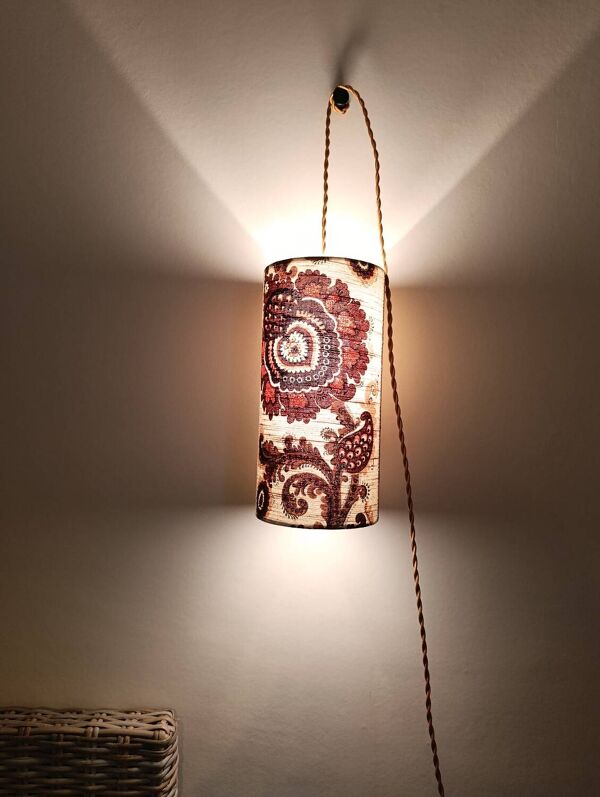 Lampe baladeuse nomade vintage tissu lin floral authentique seventies