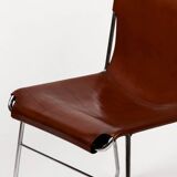 Set of 4 vintage Italian chrome & leather chairs 1970s