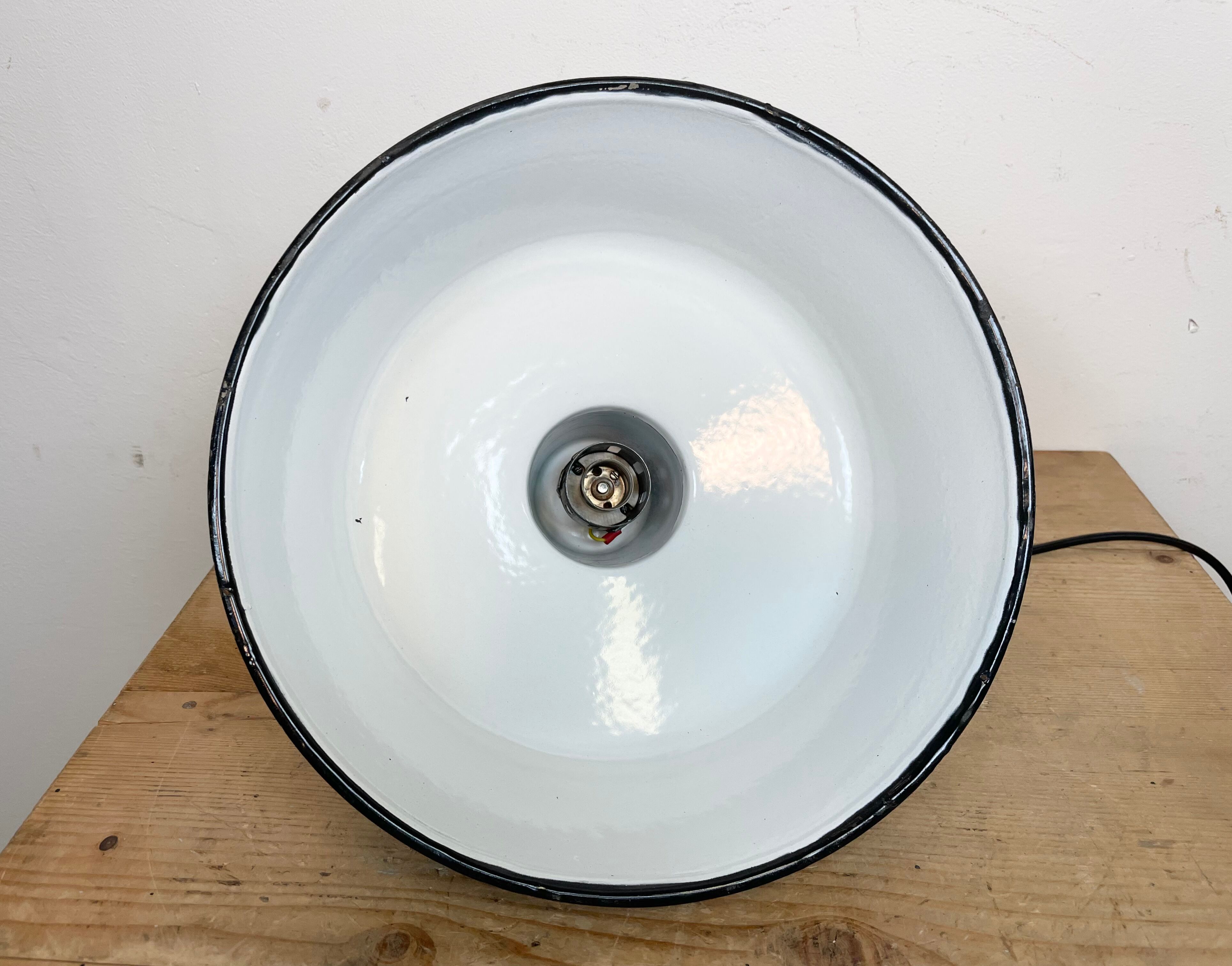 Industrial Green Enamel Factory Lamp with Cast Iron Top, 1960s