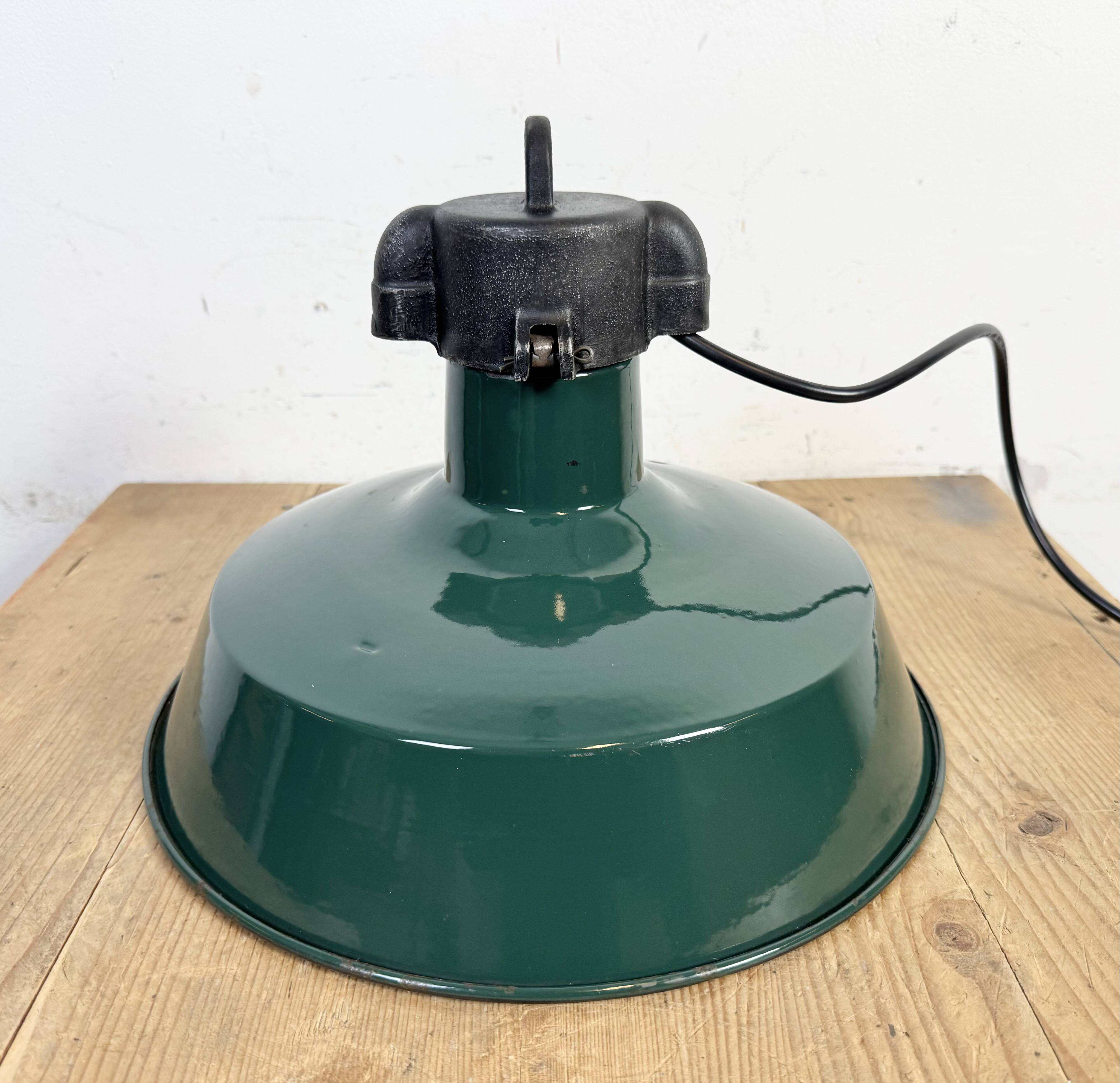 Industrial French Dark Green Enamel Factory Pendant Lamp, 1960s