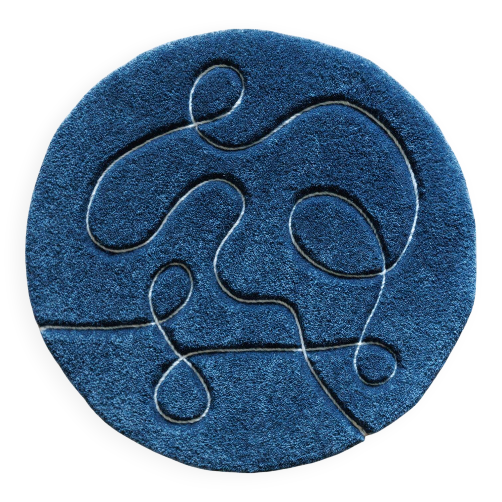 Tapis « Ciapek Art » bleu et blanc tuffeté à la main