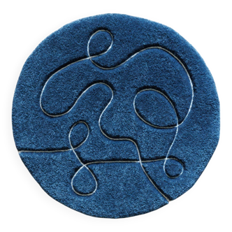 Tapis « Ciapek Art » bleu et blanc tuffeté à la main