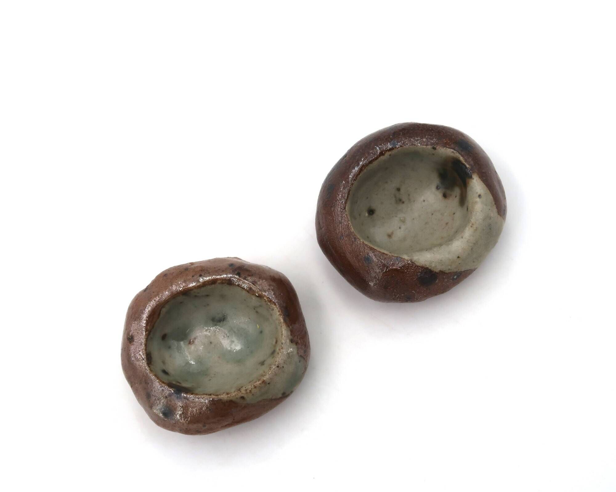 Shaped stoneware salt shakers, free form, 1970s ceramic.