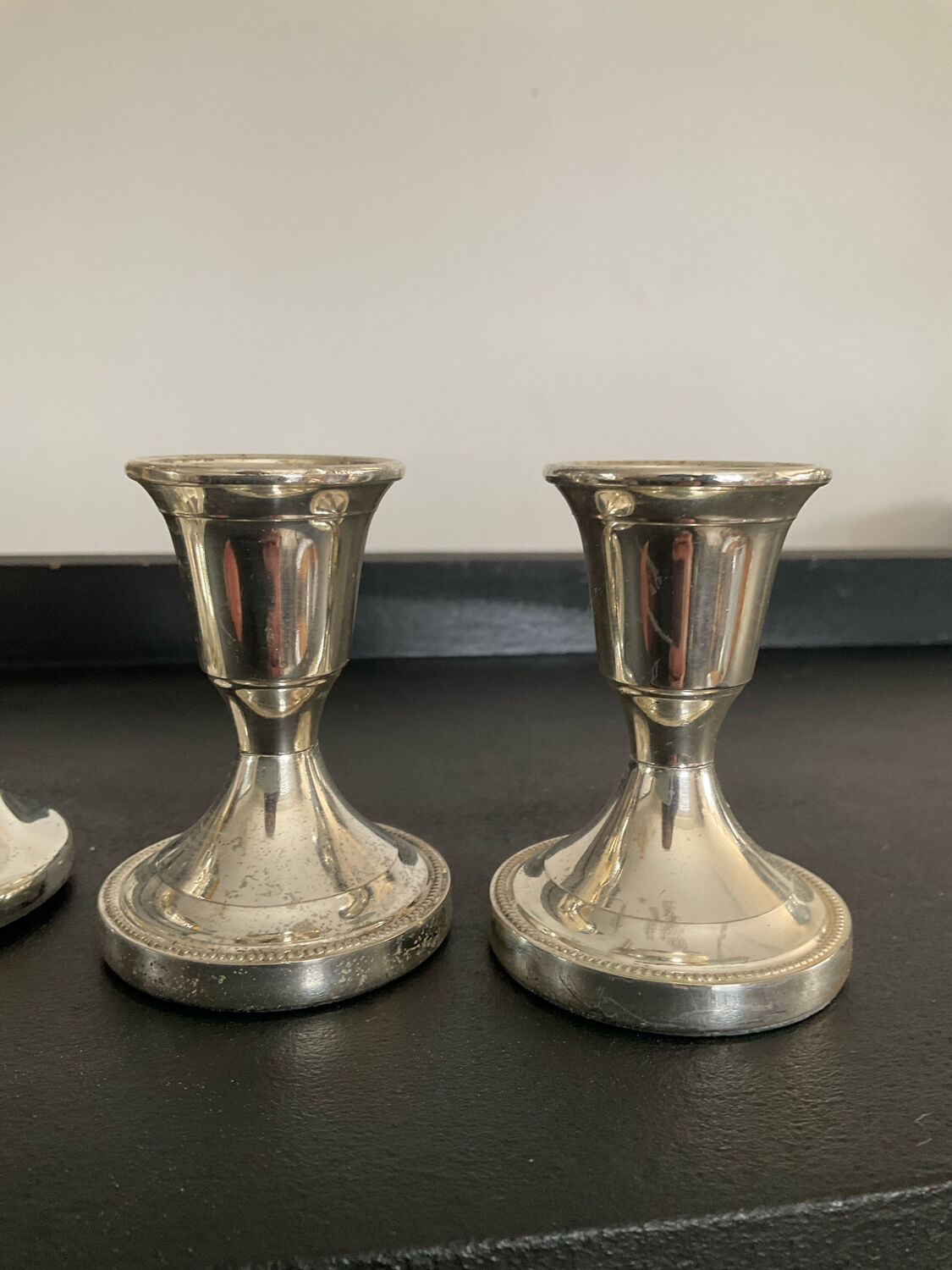Trio de bougeoirs vintage en métal argenté et doré années 70