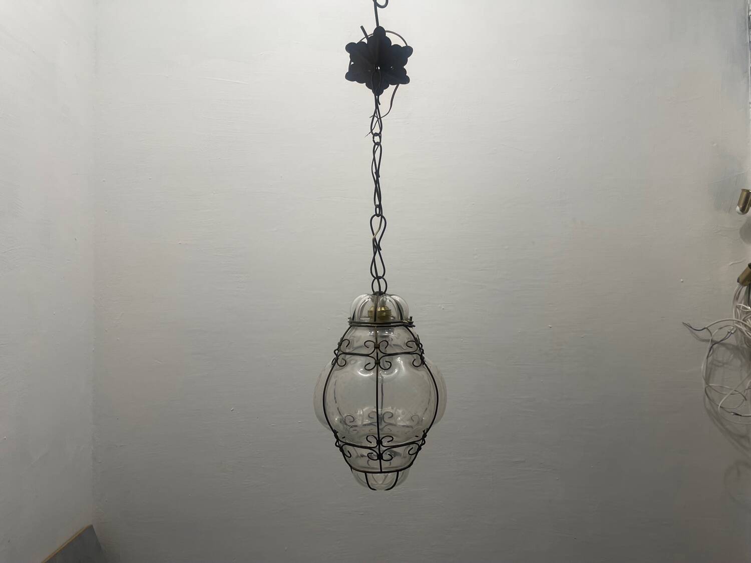 Wrought Iron Murano Glass Light Pendant 1950’s