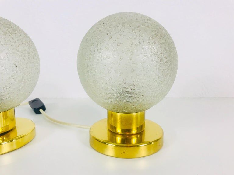 Set of two table lamps in glass g and brass by Doria Leuchten 70s