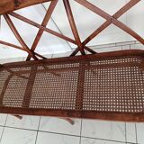 CURVED WOOD AND CANE BENCH