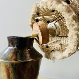 Vintage table lamp in glazed stoneware with macramé lampshade