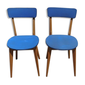 Pair of chairs in wood and blue coating