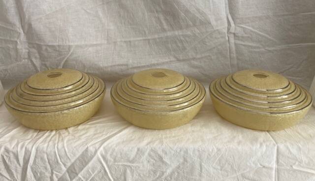 3 yellow and gold Clichy glass globes/lampshades